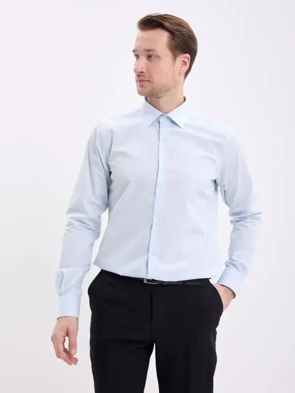 Рубашка на высокий рост LONG SLIM FIT с длинным рукавом, светло-голубая