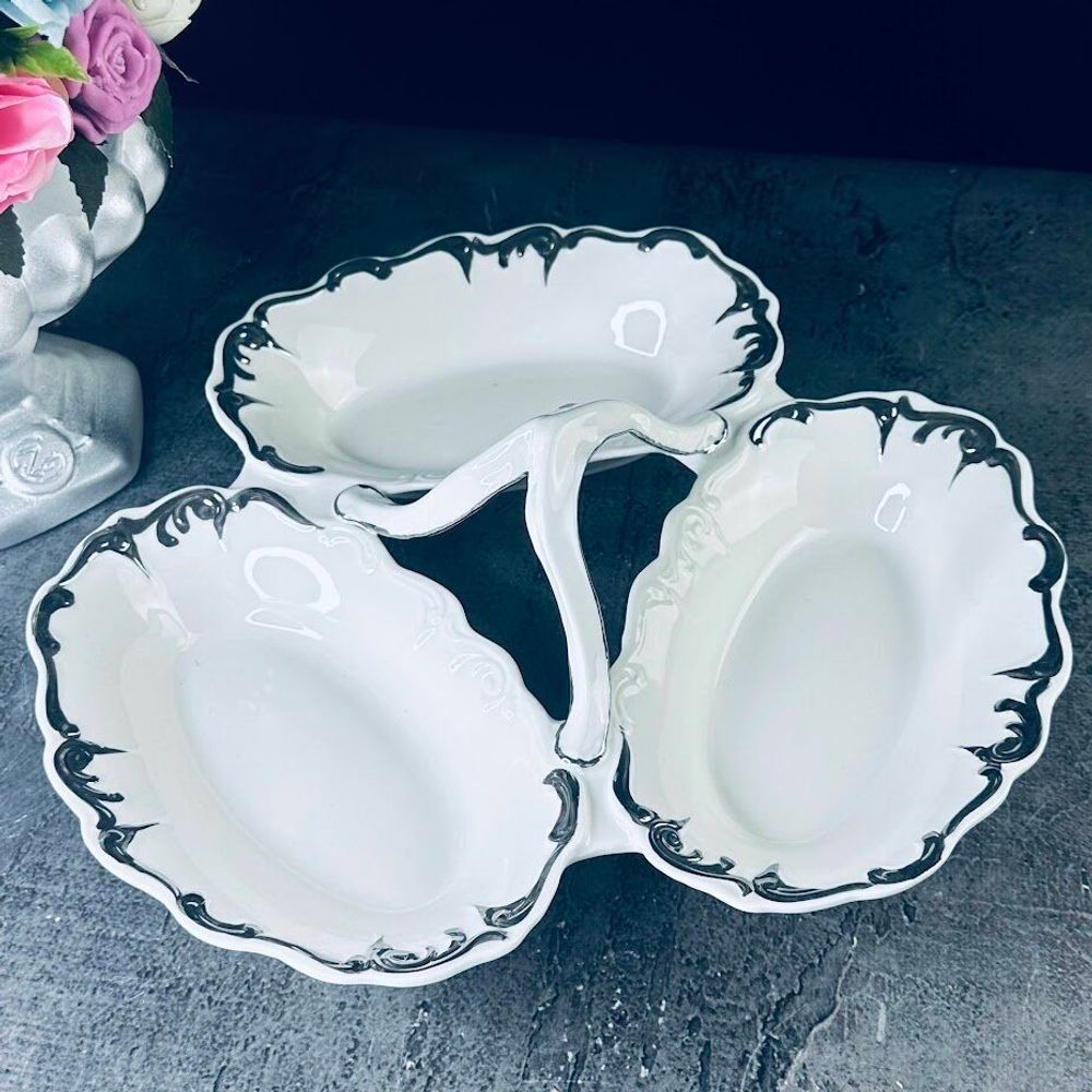 Lenardi 666-386 Менажница 26см ARGENTO в под.уп.(х6)Фарфор