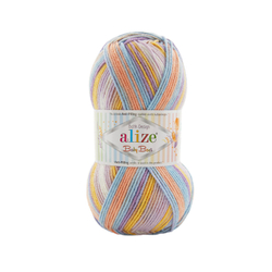 Беби бест батик (Baby best batik) пряжа Alize 10% бамбук 90%акрил 5х100г/240м 8104 желто-оранжево-сиренево-голубой