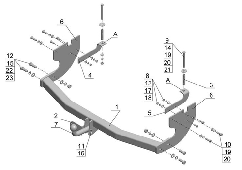 Фаркоп AvtoS GW 08 Great Wall Hover H3 2010-(паспорт и сертификат в комплекте)(без электрики)