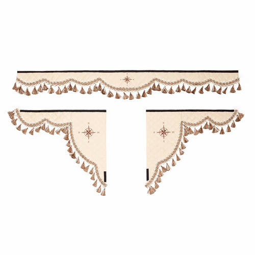 Ламбрекен 1,8м с косынками универсальные стеганые Роза Ветров (экокожа, бежевый, бежевые кисточки)