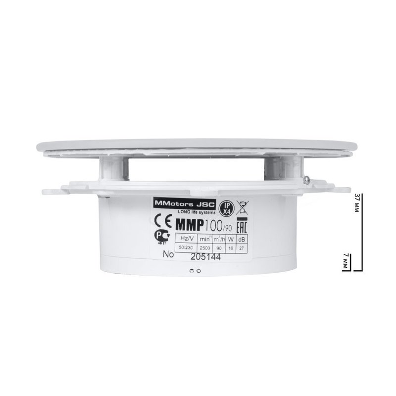 Вытяжной тонкий вентилятор для ванн ММ-Р 06 стекло круглый 90 м³/час с обратным клапаном белый матовый