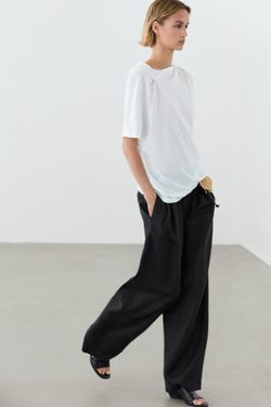 Massimo Dutti Широкие плиссированные льняные брюки, черный