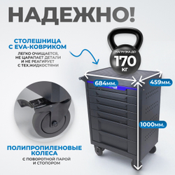 OPT-717E Тележка инструментальная, 7 полок с набором инструментов, столешница с EVA покрытием
