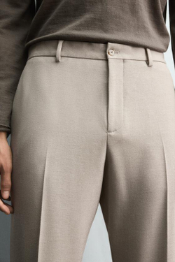 ZARA КОСТЮМНЫЕ БРЮКИ SLIM FIT, ПЕСОЧНЫЙ МЕЛАНЖ