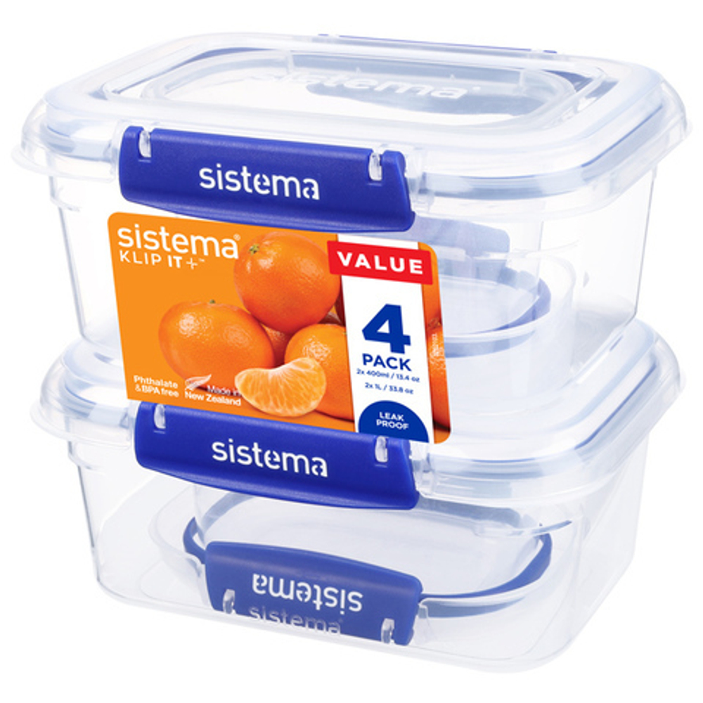 Набор контейнеров 4шт Sistema Klip It+ синий
