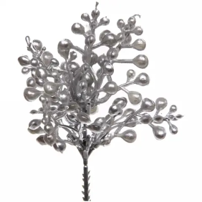 Ветка декоративная «Блеск ягод» 15 см, Серебро