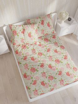 Постельное белье перкаль Сказка "Гортензия" евро Наволочка 50х70 см 2 шт Простынь на резинке 180x200 см Пододеяльник 200x215 см