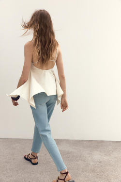 ZARA ТОП АСИММЕТРИЧНОГО КРОЯ С БАСКОЙ, ЭКРЮ С МЕЛАНЖЕВЫМ ЭФФЕКТОМ