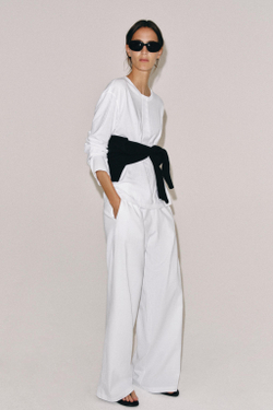 ZARA ЛОНГСЛИВ С ЛЬНЯНОЙ СМЕСЬЮ, БЕЛЫЙ
