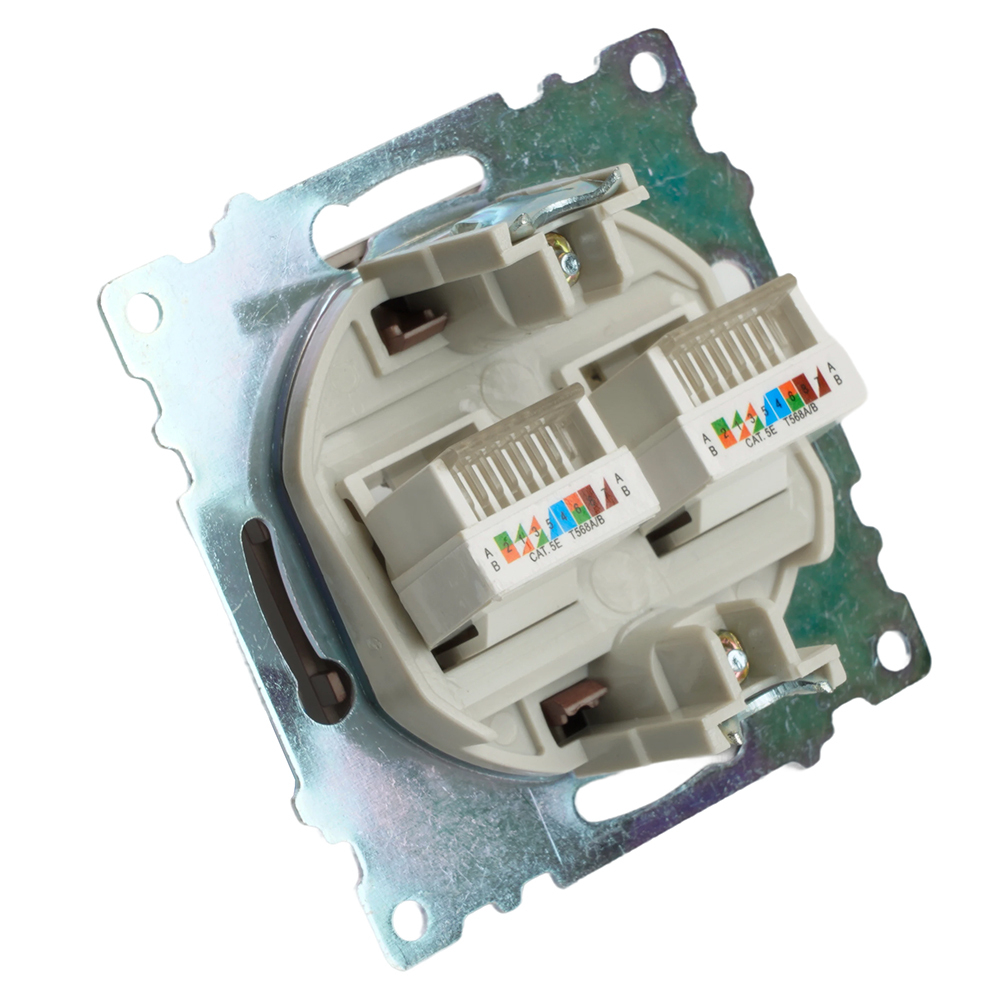 Розетка компьютерная 2-местная RJ-45 (механизм) STEKKER GLS00-7109-04, серия Катрин, шоколад 50006
