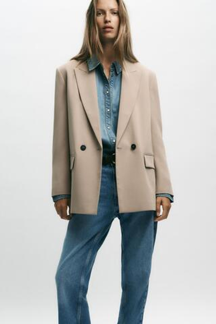 ZARA ДВУБОРТНЫЙ БЛЕЙЗЕР ОВЕРСАЙЗ, ПЕСОЧНЫЙ