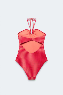 ZARA КУПАЛЬНИК В ПОЛОСКУ НА БРЕТЕЛЬКАХ - LIMITED EDITION, БУРГУНДИ