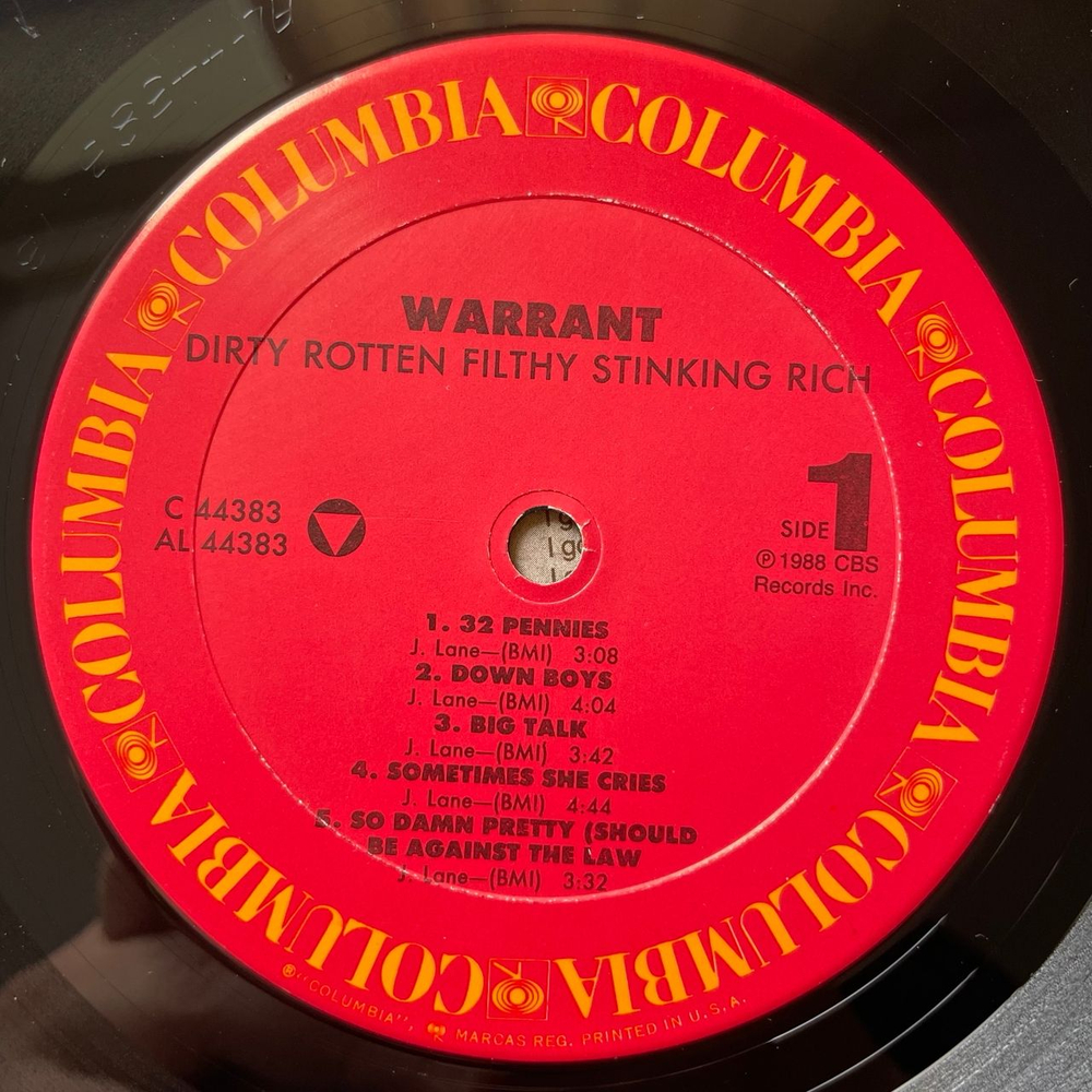 Винтажная виниловая пластинка LP Warrant Dirty Rotten Filthy Stinking Rich (США 1989)