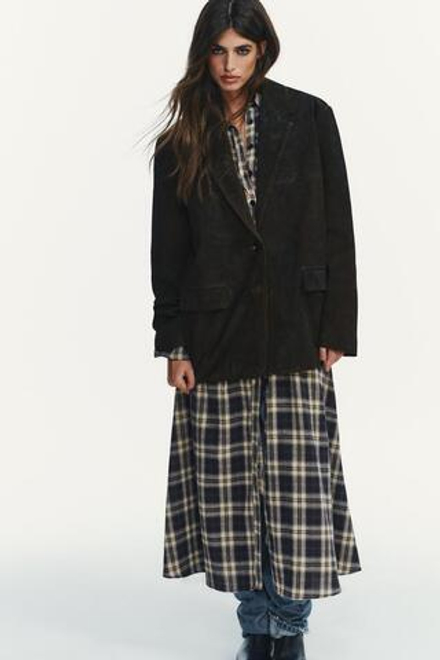 ZARA БЛЕЙЗЕР ИЗ 100% ЗАМШИ С КАРМАНАМИ, ЦВЕТ РЖАВЧИНЫ