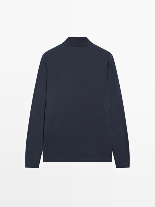 Massimo Dutti Поло с длинными рукавами и кнопками, темно-синий