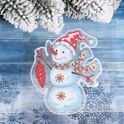 Наклейка на стекло "Снеговик с игрушкой" 15*20 см