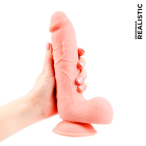 Телесный фаллоимитатор с мошонкой Bior Toys Erowoman-Eroman ER-30061