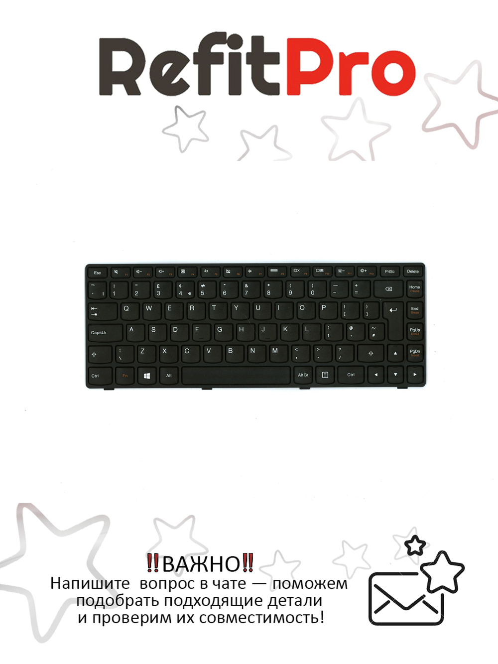 Клавиатура для Ноутбука Lenovo LenovoG400 / G410 раскладка - английская, черная (25212093)