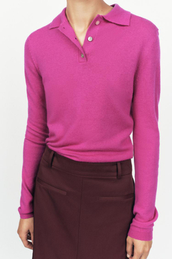 ZARA ОДНОТОННЫЙ СВИТЕР ИЗ 100% ШЕРСТИ С ВОРОТНИКОМ ПОЛО, ЦВЕТ ФУКСИИ