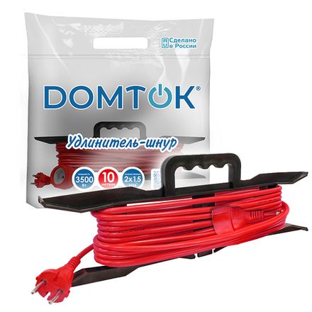 Удлинитель-шнур на рамке "DOMTOK" ПВС 2*1,5, 3,5кВт, б/з 10м (1/15)