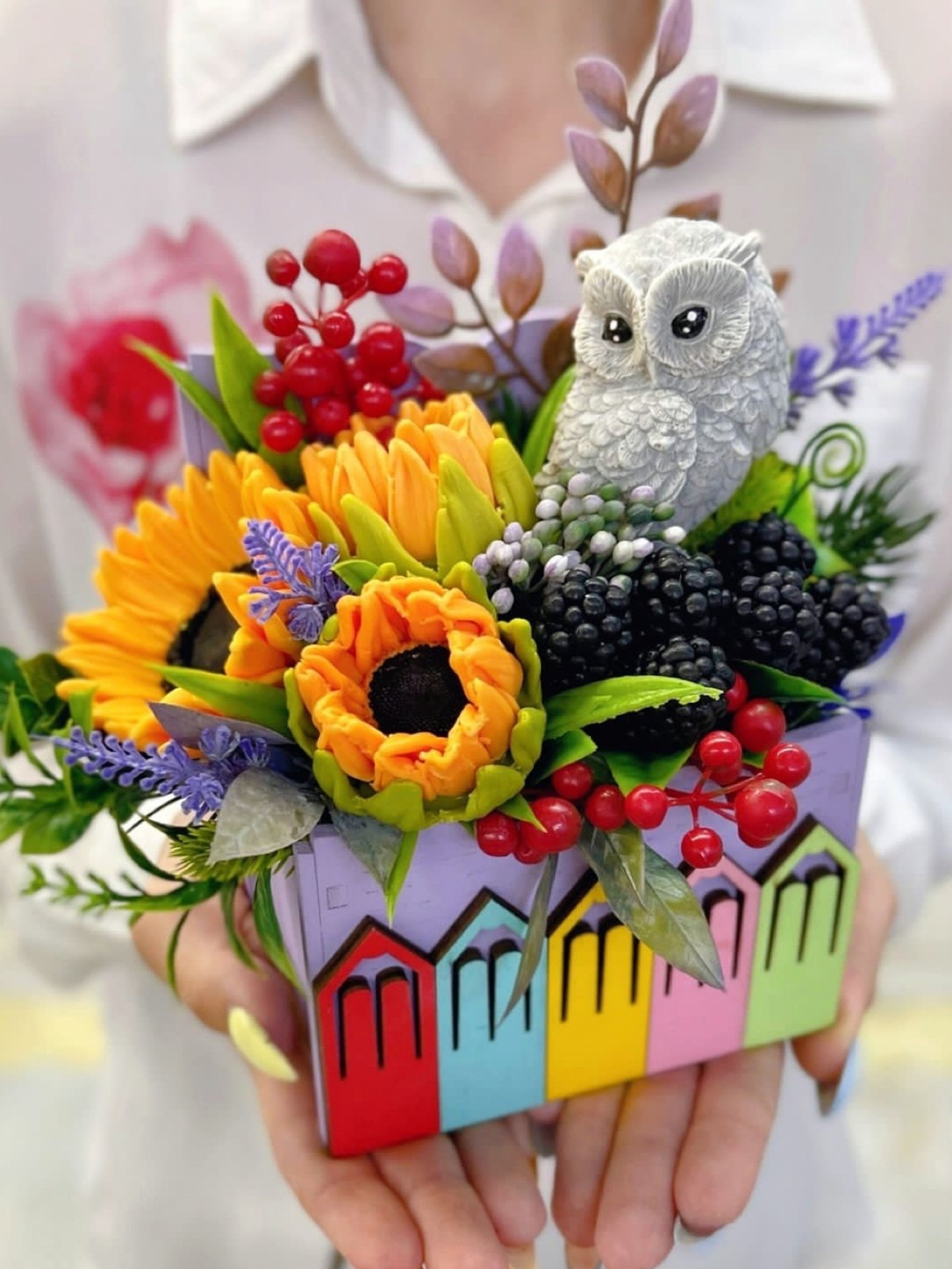 Букет «Сова в подсолнухах»