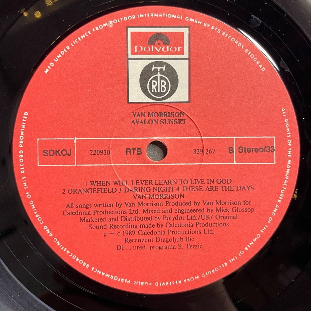 Винтажная виниловая пластинка LP Van Morrison Avalon Sunset (Югославия 1989)