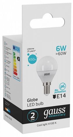 Лампа светодиодная Gauss LED Elementary Globe E14 6Вт 4100K 53126