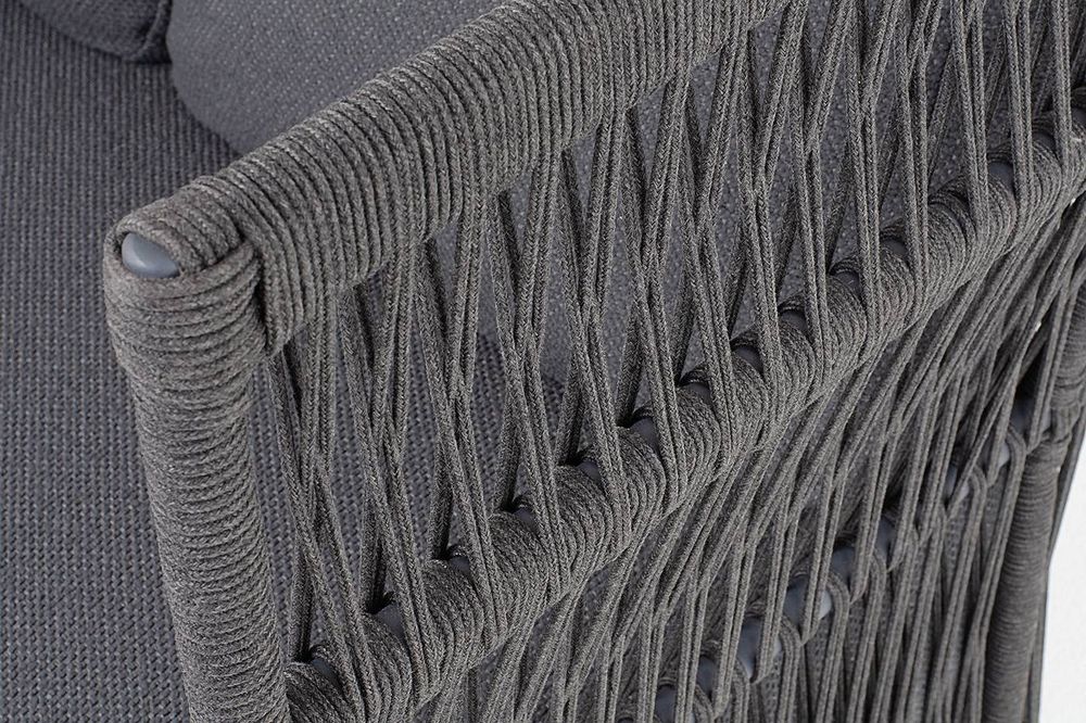 "Лугано" диван 3-местный плетеный из роупа, каркас алюминий темно-серый (RAL7024) муар, роуп темно-серый круглый, ткань темно-серая YB25-0027