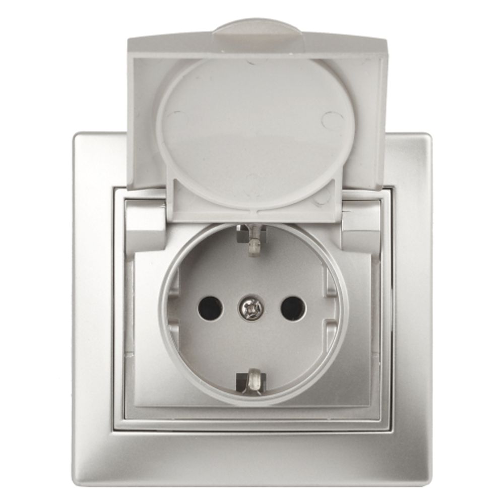Розетка Intro Plano 1-203-03 с заземлением 2P+E Schuko с крышкой 16А-250В IP20 СУ алюминий