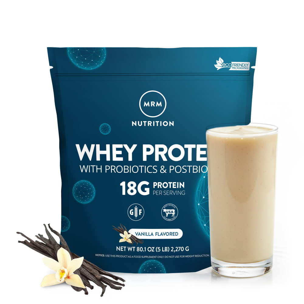 MRM Nutrition, сывороточный протеин с пробиотиками и постбиотиками, ваниль, 2270 г (5 фунтов)