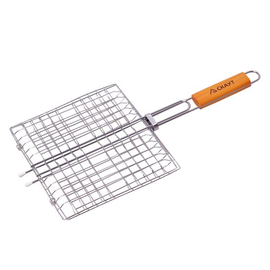 Решетка для гриля 27х24х2,5 см. из хромированной стали СКАУТ СК-0702 с деревянными ручками