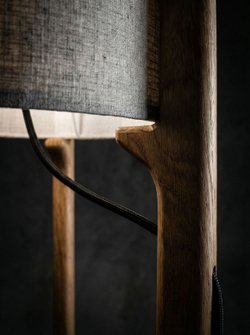 Текстура льняного абажура и массив дуба светильника Esta