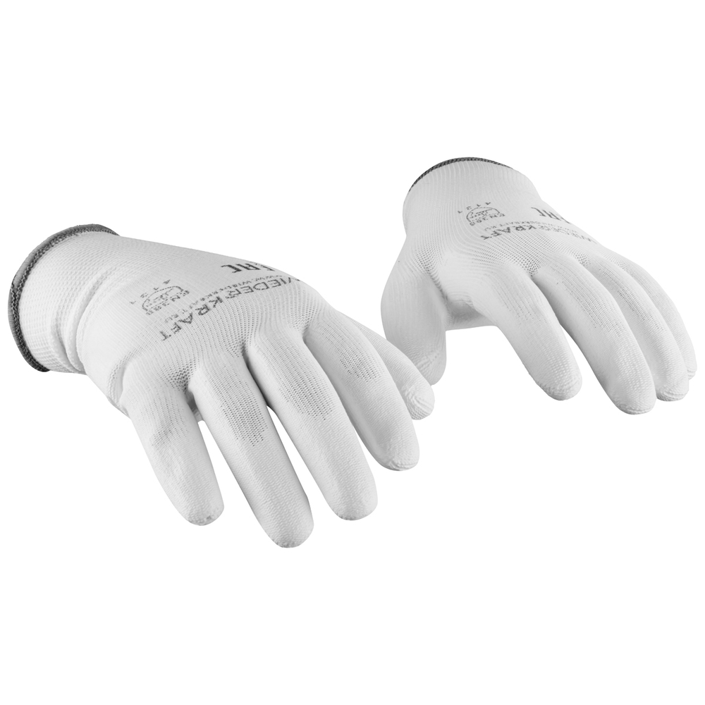 WDK-PU01W/M/5, 5 пар, размер M, Перчатки БЕЛЫЕ защитные эластичные из нейлона с полиуретановым покрытием