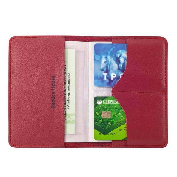 Фото обложка на паспорт классическая красного цвета, в развернутом виде с наполнением.