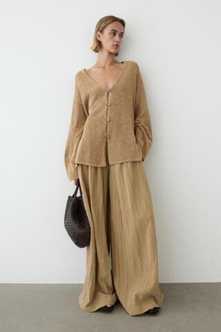 Massimo Dutti Брюки-палаццо со складками, цвет верблюжьей шерсти