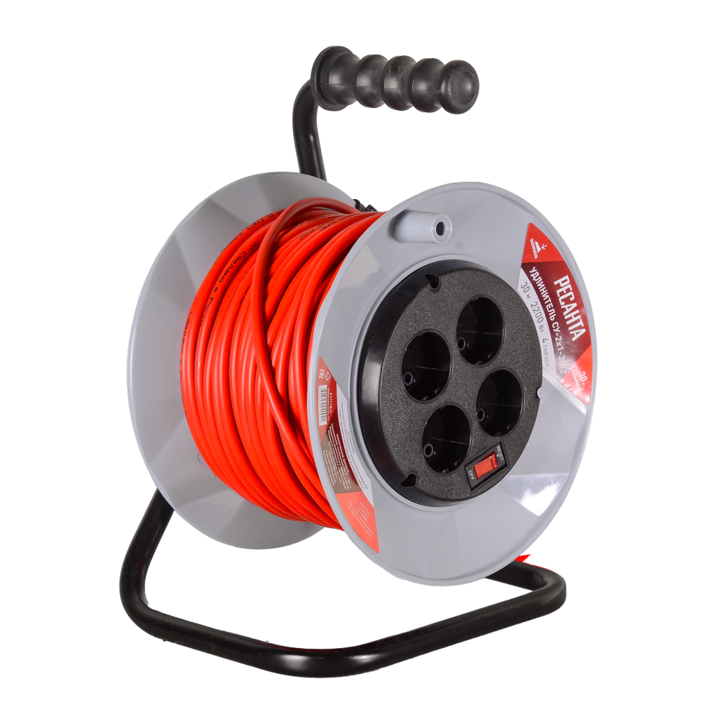 Удлинитель силовой на катушке Ресанта СУ-2х1-30/2 (с выкл., 4 розетки)