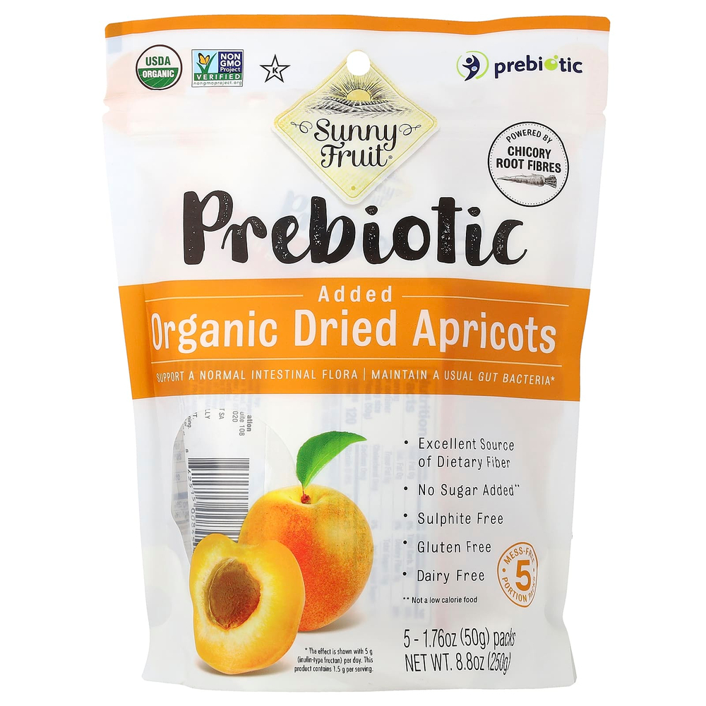 Sunny Fruit, органические курага с добавлением пребиотиков, 5 пакетиков по 50 г (1,76 унции)