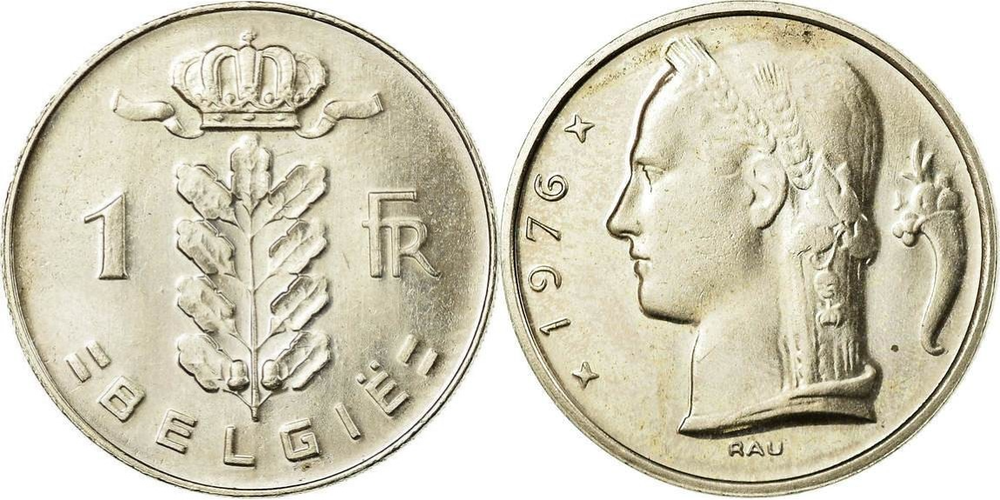 Бельгия 1 франк, 1950-1988 Надпись на голландском - 'BELGIE' XF
