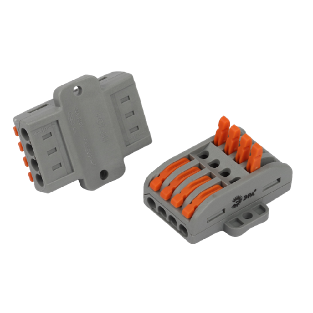 Клемма ЭРА NO-225-455 проходная с монтажной площадкой 222-2414Р с рычагами 4 полюса 0.08-2.5/4 мм2 (упаковка 1 шт.)