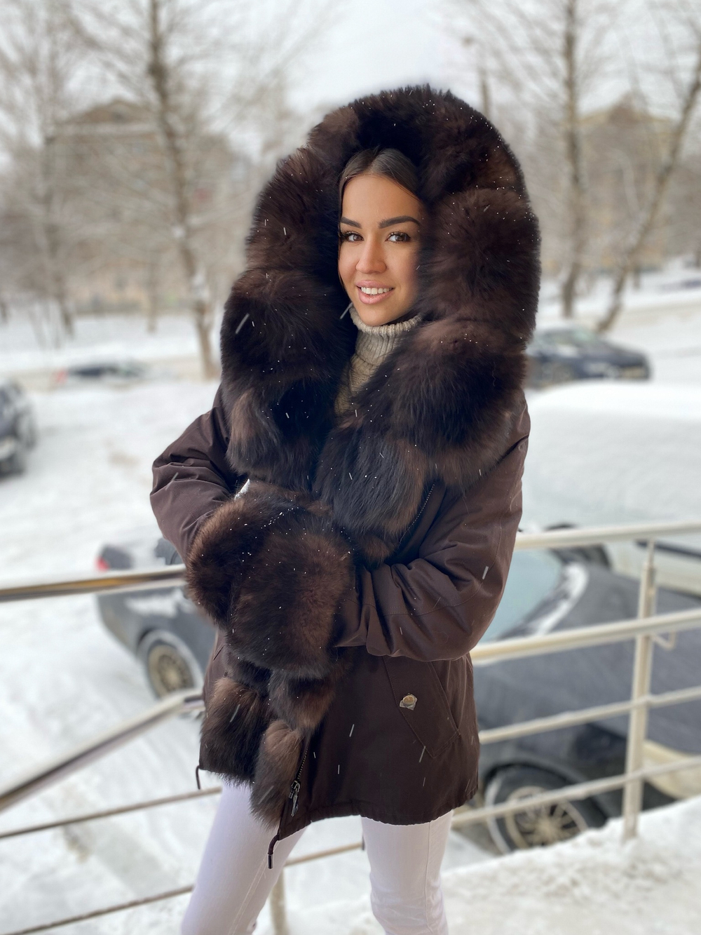 Парка в цвете «шоколад» с мехом песца под Соболь
