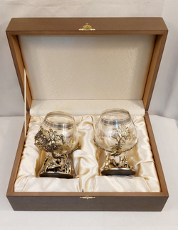 Набор из 2-х бокалов для коньяка "Охота на вепря и Охота на лося" (подарочный футляр)