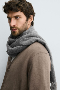 ZARA ШАРФ С БУКЛИРОВАННОЙ СТРУКТУРОЙ, СЕРЫЙ