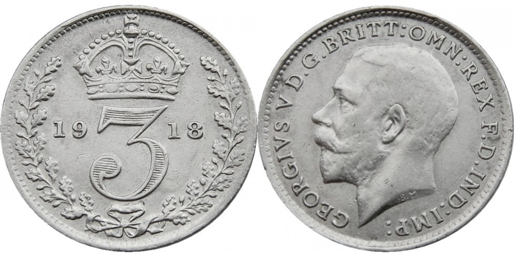 Великобритания 3 пенса, 1911 - 1919 Король Георг V XF