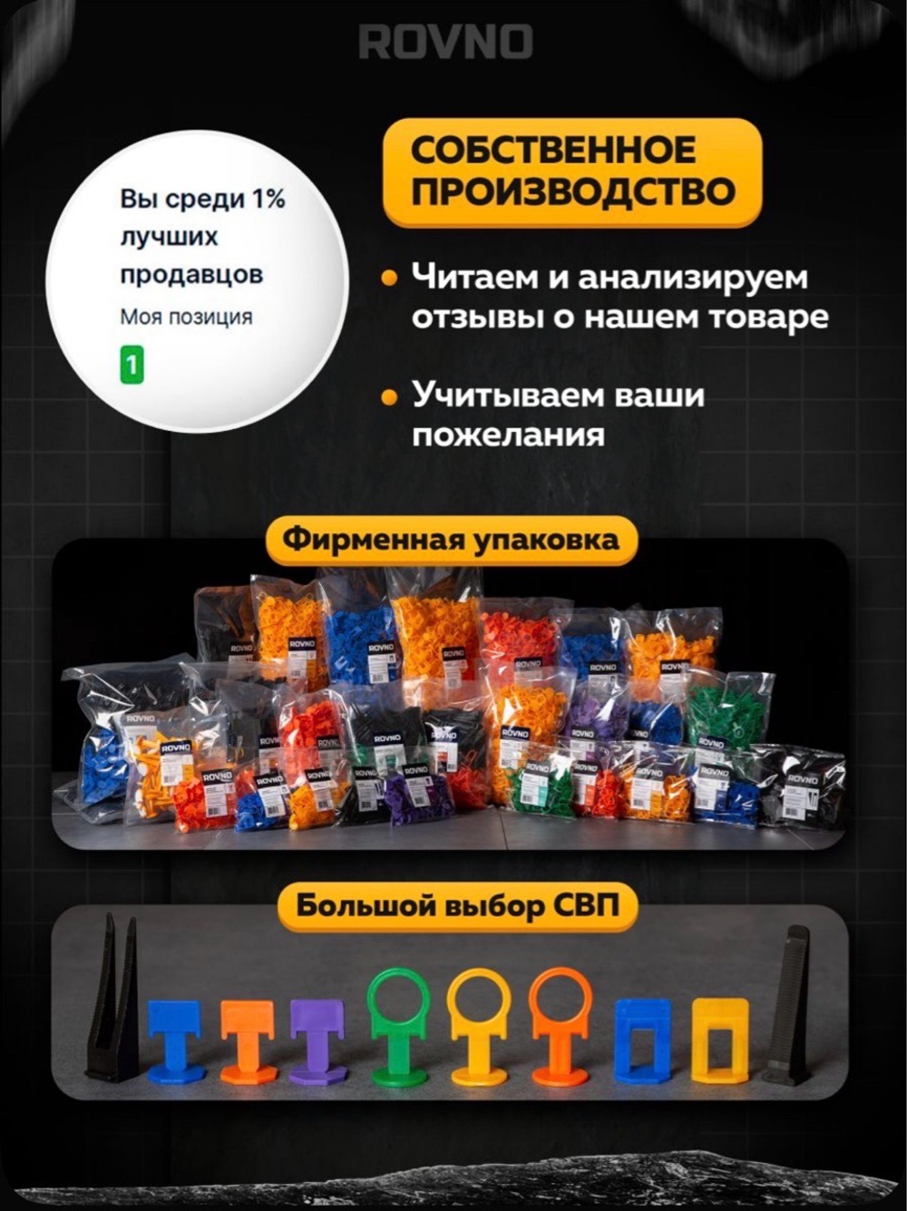 ROVNO Система выравнивания плитки, 1мм, 700 шт.
