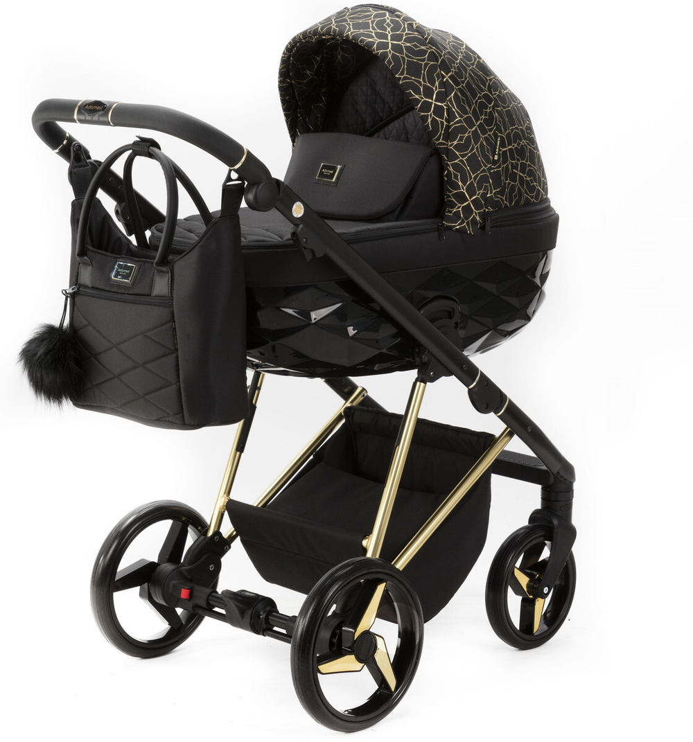 Детская коляска Adamex Quantum SE Exclusive 2 в 1 Q-DW522 (ЧЕРНЫЙ+ЗОЛОТОЙ ОРНАМЕНТ+ЗОЛОТО РАМА)