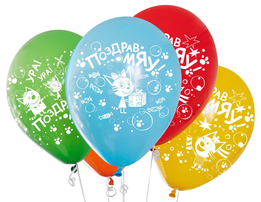 Шар (12"/30 см) Три Кота, Ассорти, пастель, 5 ст