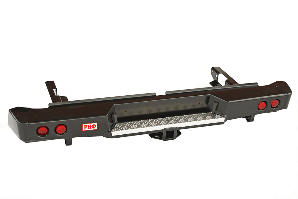 Бампер силовой задний Toyota Hilux 2015+ с квадратом под фаркоп и фонарями РИФ