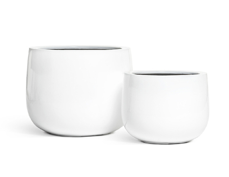 Кашпо TREEZ Effectory - серия Gloss - Низкая широкая чаша - Белый глянцевый лак