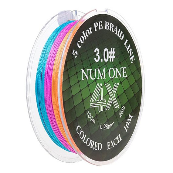 Шнур NUM ONE PE4X-100M 3.0#/0,285 mm Multi Colour Ryobi